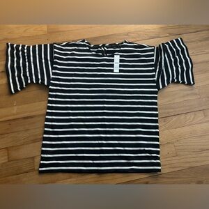 J Crew Black & White Striped Short Sleeve Flared Sleeve NWT Key Hole on Back